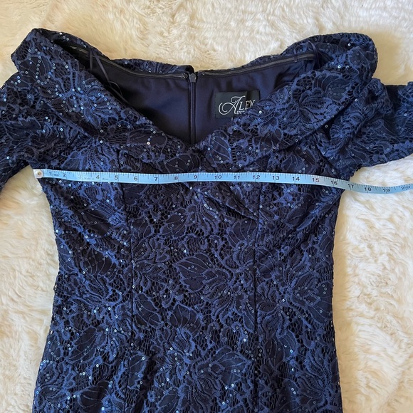 Alex Evenings Off the Shoulder lace and Sequence Dress, Navy, Size 8, NWT - Picture 14 of 15